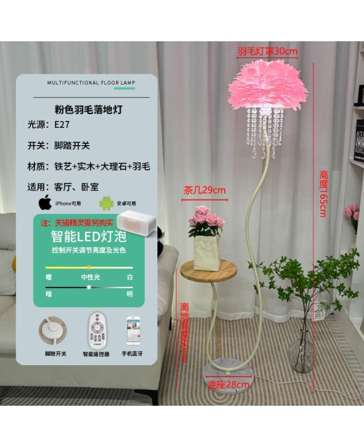 Cream style crystal feather sofa, floor lamp next to living room, coffee table, bedroom bedside standing desk lamp