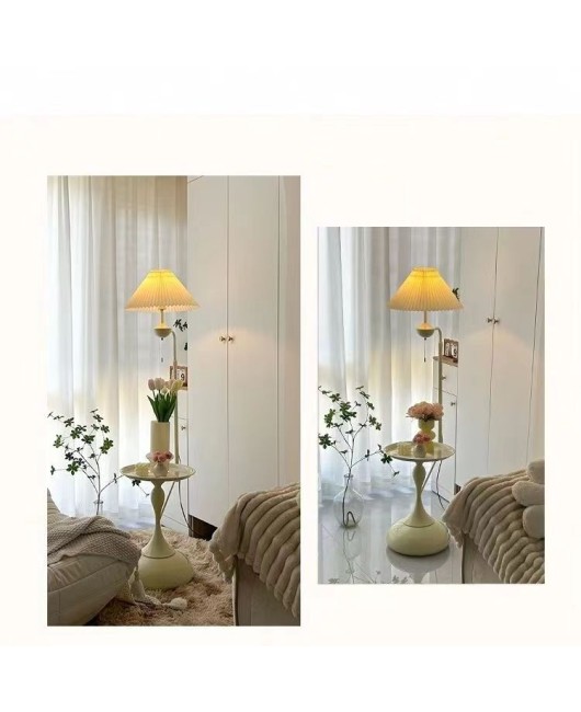 Cream style floor lamp, living room sofa, several shelves for decoration, atmosphere lamp, bedroom bedside table, integrated desk lamp
