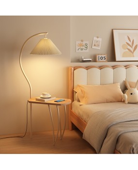 Cream style floor lamp, living room sofa, several shelves, coffee table, floor lamp, bedroom bedside table, integrated desk lamp
