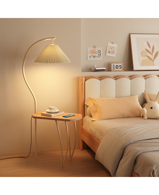 Cream style floor lamp, living room sofa, several shelves, coffee table, floor lamp, bedroom bedside table, integrated desk lamp
