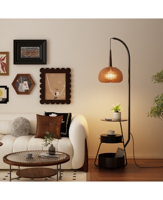 Ancient style floor lamp in the living room, French wabi sabi, internet famous Chinese retro bedside table, American coffee table storage rack integrated lamp