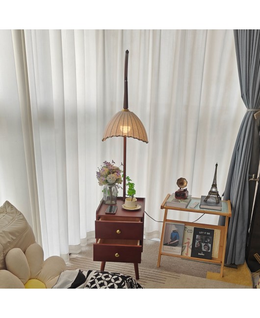 Middle ancient style full solid bedside table lamp, household bedroom bedside cabinet with storage atmosphere, floor lamp