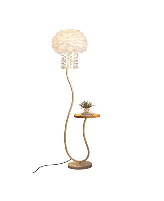 Cream style crystal feather sofa, floor lamp next to living room, coffee table, bedroom bedside standing desk lamp