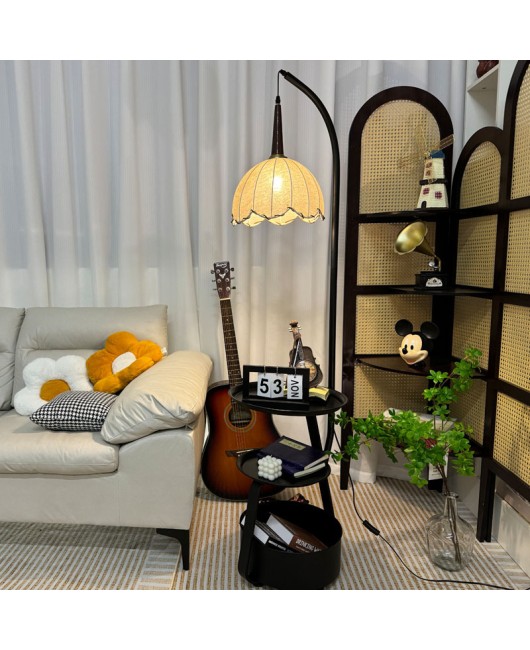 French retro floor lamp, living room sofa shelf, high-end feeling, antique style, bedroom bedside table, integrated desk lamp