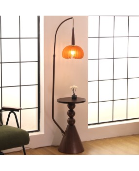 Mid ancient style grapefruit floor lamp, living room sofa side storage, tea table integrated, retro bedroom bedside table, upright desk lamp