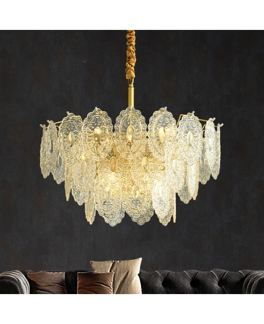 All copper light luxury living room lamp, simple modern dining room lamp, designer's creative personality bedroom lamp, glass villa pendant lamp
