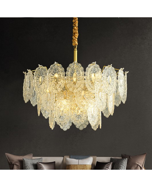 All copper light luxury living room lamp, simple modern dining room lamp, designer's creative personality bedroom lamp, glass villa pendant lamp
