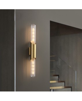 Full copper bedroom bedside lamp, light luxury dual head modern minimalist Nordic corridor staircase lamp, living room background wall lamp