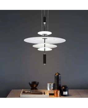 Nordic modern minimalist villa, duplex building, living room, dining table, pendant lamp, acrylic LED, hotel, restaurant lighting fixtures