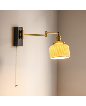 American retro industrial style headboard with left and right rotating wall lights, Nordic creative background wall, walnut ceramic wall