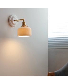 All copper ceramic base wall lamp Japanese bedroom headboard Nordic homestay living room study designer ceramic lighting fixture