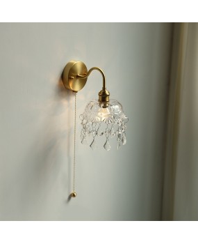 Full copper Japanese style light luxury dining room, living room, TV, wall light, personalized with switch, cable, bedroom, bedside, crystal wall light