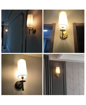 American retro all copper wall light luxury fabric living room bedroom bedside lamp hallway foyer hotel LED wall light