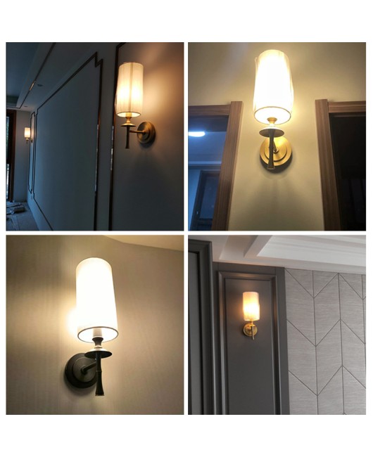 American retro all copper wall light luxury fabric living room bedroom bedside lamp hallway foyer hotel LED wall light