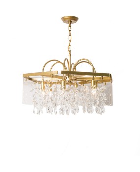 American style countryside champagne gold and iron art living room dining room chandelier villa hotel American style light luxury glass cover crystal chandelier