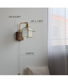 Full copper left and right rotating wall lamp North American black walnut dressing table Homestay bedroom bedside reading with switch wall lamp