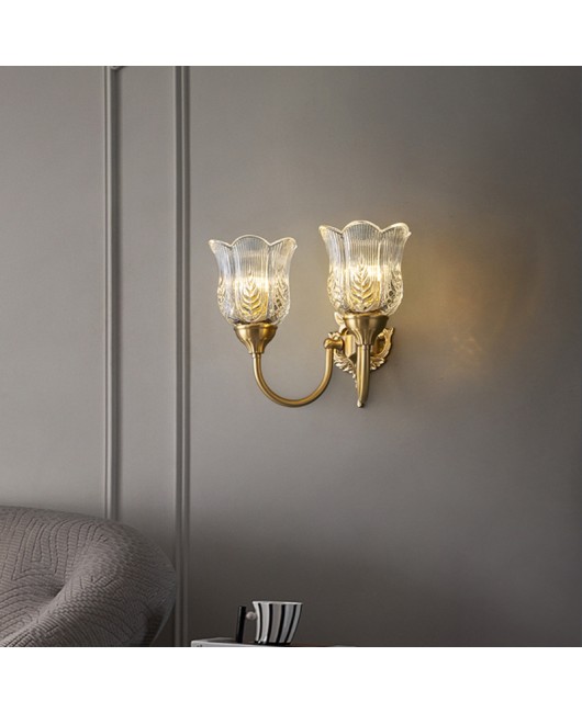 American style light luxury all copper wall lamp staircase modern creative bedroom background wall lamp retro French living room atmospheric wall lamp