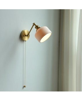 Bedroom wall lamp, bedside, living room, study, Japanese style internet celebrity, creative personality, ceramic, all copper, rotatable with switch pull rope
