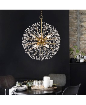 Postmodern luxury pendant light, minimalist living room dining room, all copper lighting fixtures, creative designer bedroom dandelion crystal light