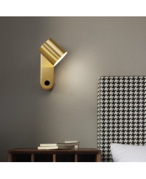 Bedhead wall lamp Nordic modern minimalist living room background wall lamp Light luxury all copper rotatable with switch bedroom lamp