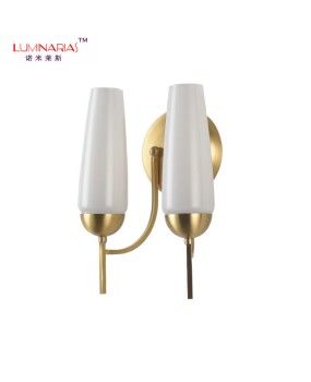 American style electroplated gold iron art living room staircase corridor wall light, new Chinese style LED bedroom headboard dual head wall light