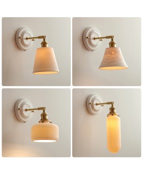 All copper ceramic base wall lamp Japanese bedroom headboard Nordic homestay living room study designer ceramic lighting fixture