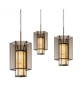 Chinese style imitation marble classical iron lamp model room dining room living room pendant light new Chinese style dining room pendant light