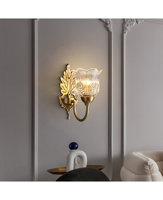 American style light luxury all copper wall lamp staircase modern creative bedroom background wall lamp retro French living room atmospheric wall lamp