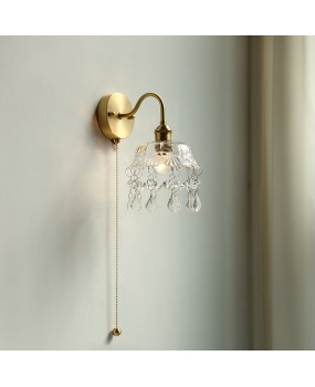 Full copper Japanese style light luxury dining room, living room, TV, wall light, personalized with switch, cable, bedroom, bedside, crystal wall light