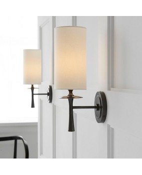 American retro all copper wall light luxury fabric living room bedroom bedside lamp hallway foyer hotel LED wall light