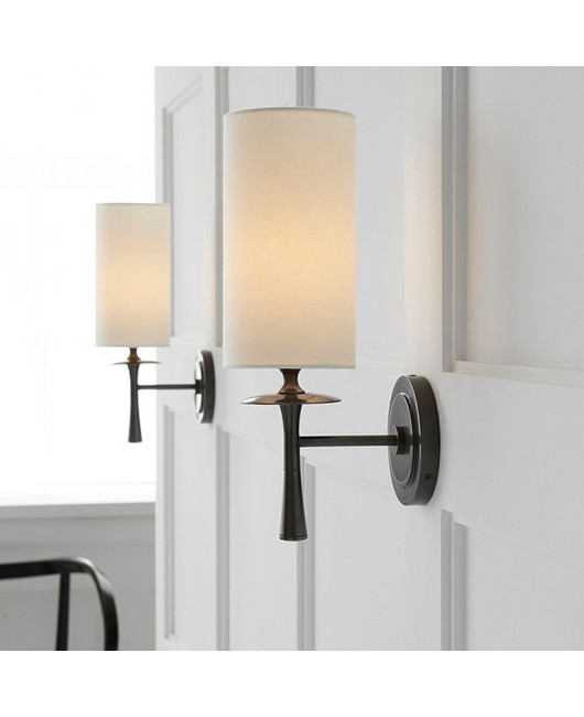 American retro all copper wall light luxury fabric living room bedroom bedside lamp hallway foyer hotel LED wall light
