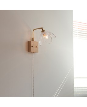 Bed lamp, wall lamp, bedroom rocker arm, Japanese art glass background wall, simple wooden decoration with built-in switch and pull rope