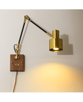 Full copper cover retro bedroom bedside lamp Nordic with switch walnut rocker arm no wiring creative personalized wall lamp