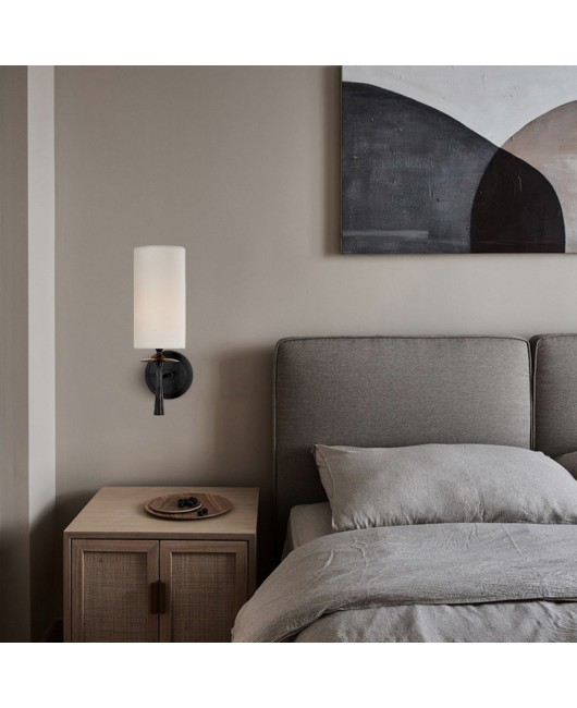 American retro all copper wall light luxury fabric living room bedroom bedside lamp hallway foyer hotel LED wall light