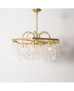 American style countryside champagne gold and iron art living room dining room chandelier villa hotel American style light luxury glass cover crystal chandelier
