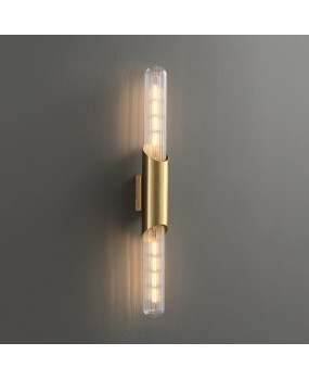 Full copper bedroom bedside lamp, light luxury dual head modern minimalist Nordic corridor staircase lamp, living room background wall lamp