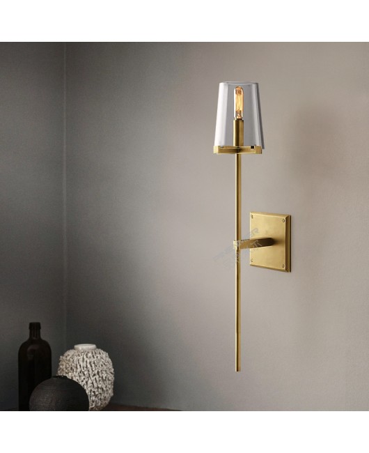 American retro all copper bedside wall lamp, postmodern minimalist creative living room TV background wall, staircase corridor lamp