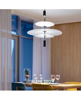 Nordic modern minimalist villa, duplex building, living room, dining table, pendant lamp, acrylic LED, hotel, restaurant lighting fixtures