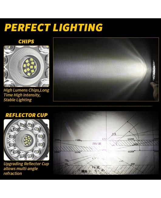Car LED work light circular 4-inch mixed light floodlight shovel excavator harvester off-road light