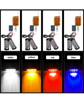 Car LED grille lights, one to four 4LED flashing lights, daytime running lights, wireless remote control, multiple modes, red and blue