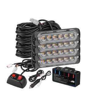Car wireless remote control 12V one to four 6-speed red and blue flashing lights, ultra high brightness high-power daytime running lights for the car grille