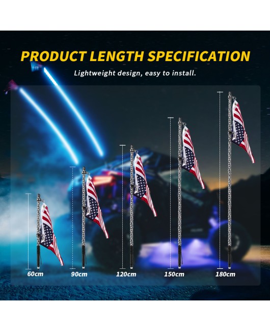 RGB Off road Beach Atmosphere Flag Light APP Colorful LED Flagpole Light Dual Control Matching Running Horse Flag Light Remote Control