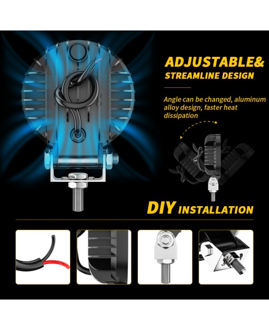 Car LED work light circular 4-inch mixed light floodlight shovel excavator harvester off-road light