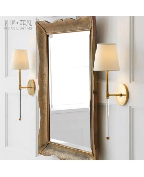 American style all copper minimalist retro wall lamp villa homestay living room bedroom bathroom mirror headlight