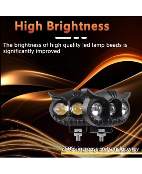 Cross border source factory owl spotlight with three eye lens, white and yellow dual color motorcycle spotlight suitable for electric vehicle lights