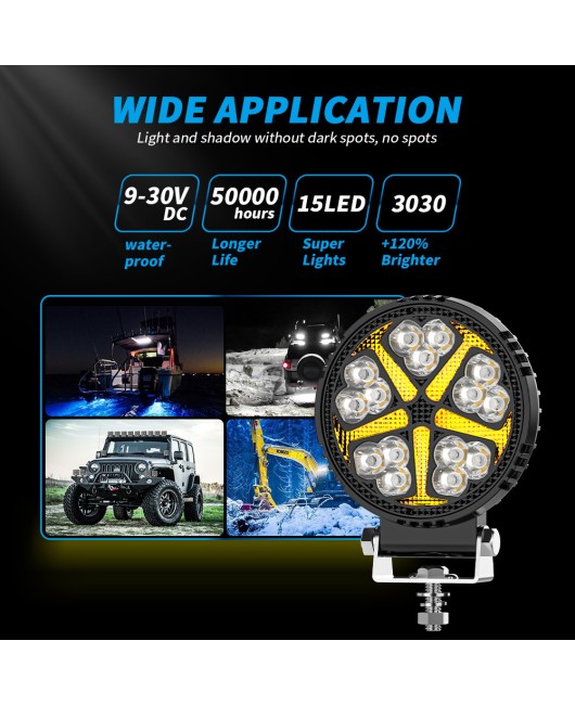 DXZ Black Knight 4-inch DRL Circular Work Light Automotive 15LED Work Light Off Road Light Auxiliary Front Light