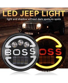 7-inch Wrangler Boss Headlights Harley Motorcycle Full Circle Angel Eyes White Yellow Aperture LED Lights Cross border